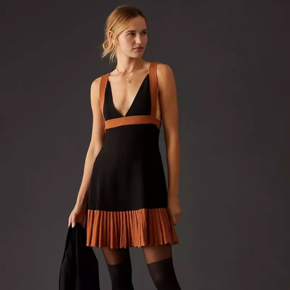 Anthropologie Dress Women’s Size 3X Brown Black V-Neck Colorblock Mini Dress